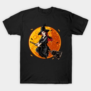 Flying witch with moon Halloween T-Shirt